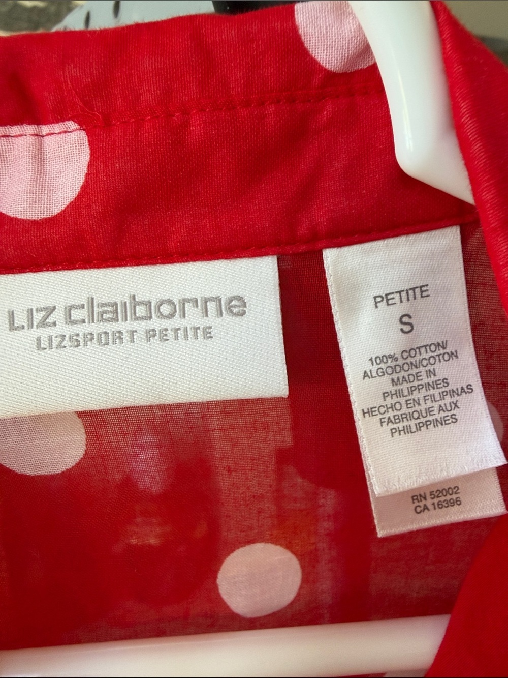 Liz Claiborne Red and White Polka Dot Button-Down Cotton Blouse sz S petite - Picture 2 of 6